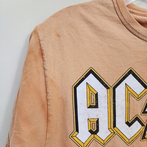 AC/DC bleach dip dyed look cropped short sleeve graphic shirt woman's size Med - Picture 4 of 6